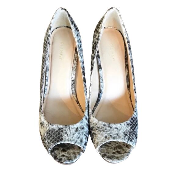 Snake Print Peep Toe Pumps Heels sz 8 Old Navy - Picture 2 of 5